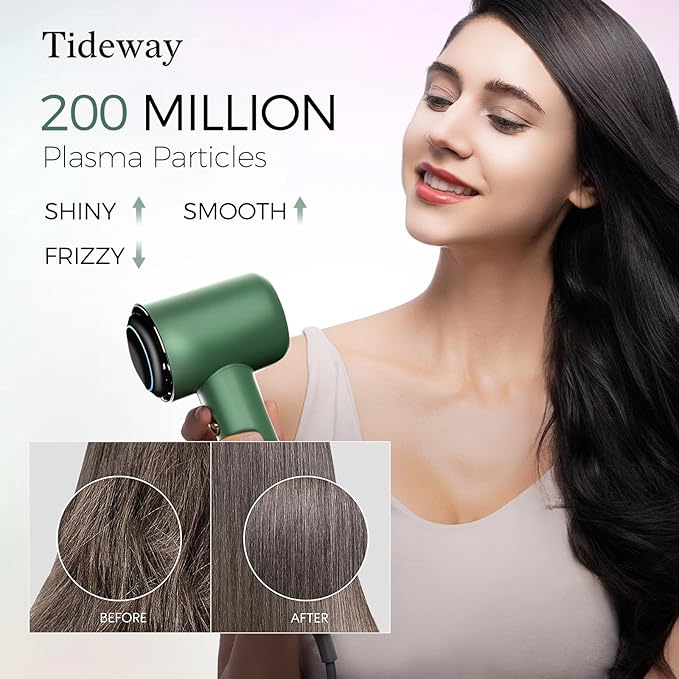 Tideway Hair Dryer Professional High-Speed Ionic Blow Dryer 110000 RPM Compact Hair Dryer with Magnetic Diffuser Fast Drying with Brushless Motor Low Noise Smart Temperature Control-H11