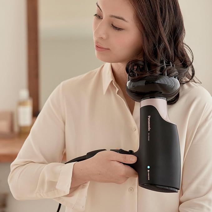 Panasonic Nanoe Salon Hair Dryer Oscillating QuickDry Nozzle Blow Dryer with Diffuser Concentrator Attachments 3 Speed Heat Settings for Styling and Healthy Hair - EH-ANA6HN (Black/ Pink Gold)