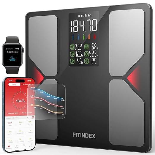 FITINDEX Smart Scale with BMI Body Fat Muscle Mass Scale for Body Weight and Fat Percentage High Accurate Bluetooth Scale with Large Display 13 Body Composition Analyzer Sync APP 500lbs 11.8
