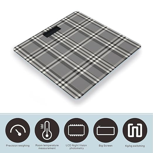 Gray Plaid Lines Bathroom Scale for Body Weight LCD Display Digital Bathroom Scale Tempered Glass Bathroom Weight Scales Fashion Smart Scales for Home Bedroom 400 Lb