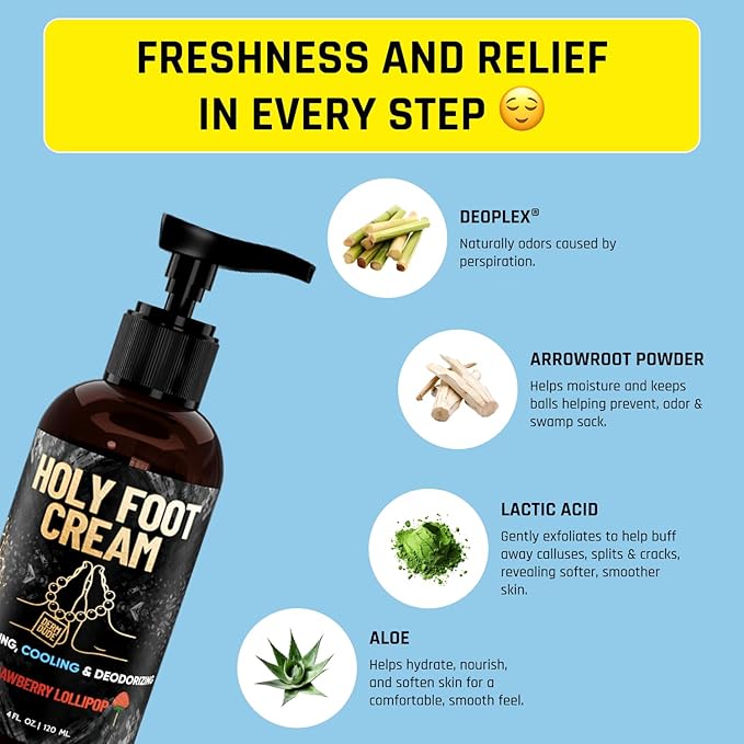 Derm Dude Men's Freshness Bundle | Amaze Ball Deodorant Spray 2oz (Strawberry Lollipop Scent) + Holy Foot Cream 4oz (Strawberry Lollipop Scent)| Sweat &amp Odor Control for Groin and Feet | Talc-Free