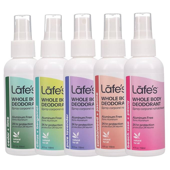 Lafe's Natural Deodorant | 5 Pack - 4 Ounce Whole Body Non-Aerosol Deodorant Spray - Fragrance Sampler Pack | Aluminum Paraben &amp Baking Soda Free (4 Ounce - Pack of 5)