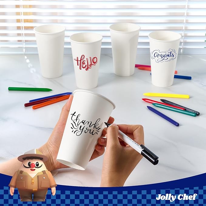 JOLLY CHEF 180 Count 16 oz Coffee Cups White Drinking Paper Cups for Coffee Water Juice or Tea Suitable for Party Picnic Travel and Events