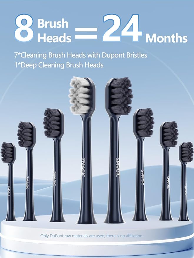 7MAGIC Sonic Electric Toothbrush for Adults and Kids - Up to 180 Days Runtime 42000 VPM Powered Toothbrush 5 Modes &amp 3 Intensities for Sensitive Teeth &amp Braces Includes 8 Brush Heads Navy