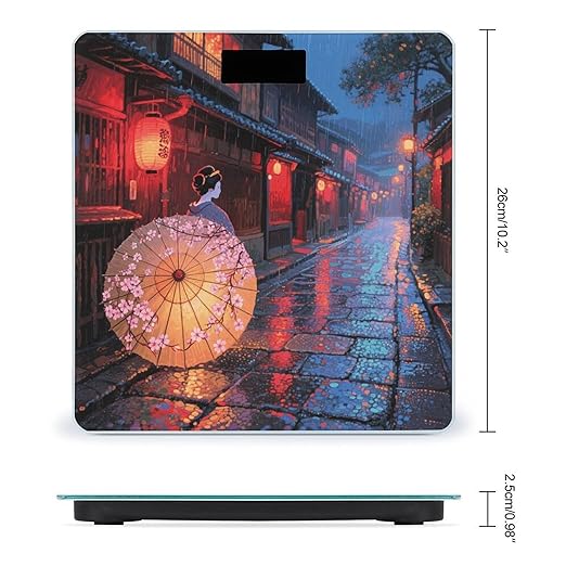 Kyoto Geisha Paper Umbrella Scale for Body Weight Sturdy Tempered Glass Weighing Scales with LCD Display Accurate Digital Bathroom Scale Convenient Body Fat Smart Scales Easy Read