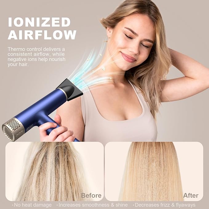 YAPOY Professional Hair Dryer with Diffuser Fast Drying 200 Million Ionic Blow Dryer with 110 000 RPM High-Speed No Heat Damage Intelligent Thermo-Control Low Noise Blue