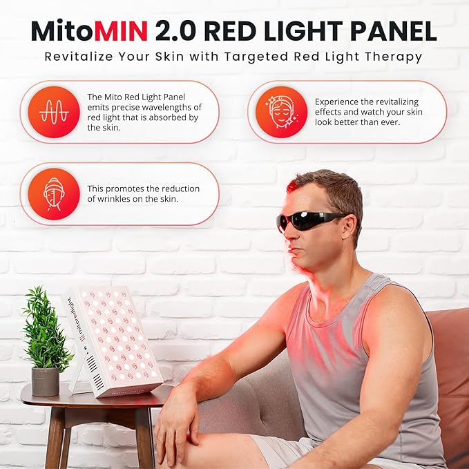 Mito Red Light – MitoMIN 2.0 Red Light Panel – Red Light Therapy for Face and Neck – Red Light &amp Near Infrared Red Light Therapy – At-Home Red Light Therapy for Body