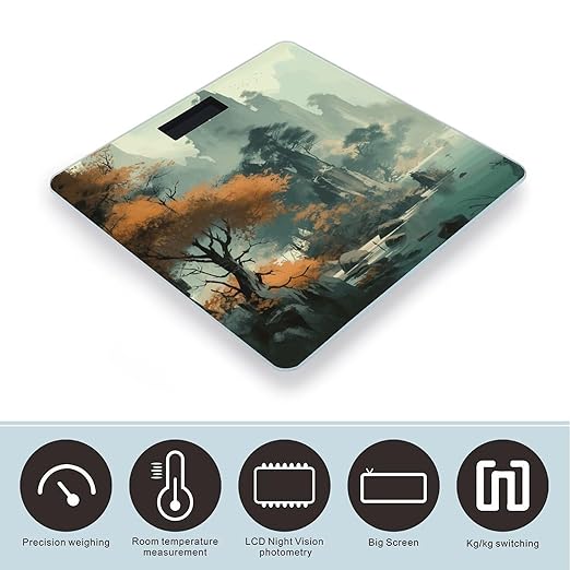 Landscapes and Trees Scale for Body Weight Anti-Slip Tempered Glass Digital Bathroom Scales Clear LCD Display Weighing Scale Safe Rounded Corners Smart Scales