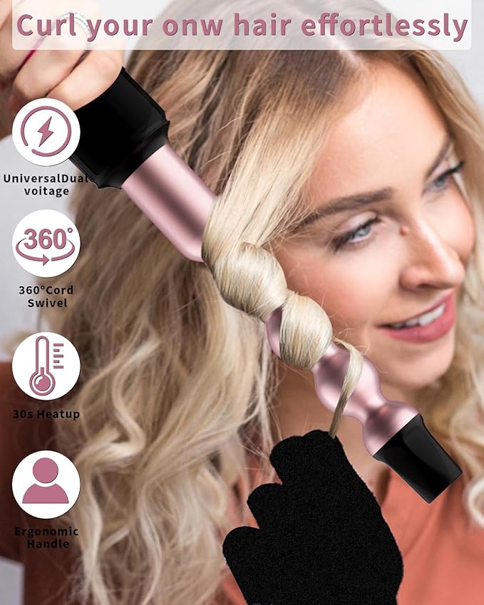 6 in 1 Curling Iron Curling Wand Set with 3 Barrel Hair Crimper and 5 Interchangeable Ceramic Hair Curler (0.35-1.25”) Instant Heat Up 2 Temp Wand Curler Include Heat Protective Glove &amp 2 Clip