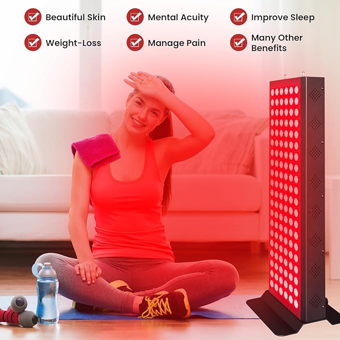 Red Light Therapy Device for Full Body 630nm 660nm 810nm &amp 850nm Near Infrared Dual-Chip Clinical Grade LED Panel for Smooth Skin Weight &amp Pain Management and Overall Wellness (600-Watt 1