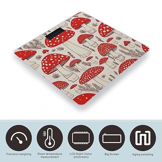 Red White MushroomScale for Body Weight with LCD High Precision Weighing Scales Fashion Sturdy Tempered Glass Weight Scales Easy-to-Read Digital Bathroom Scale for Daily 400lb