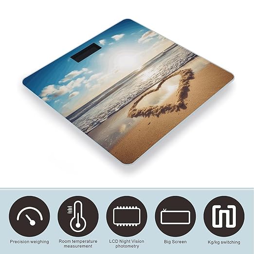 Heart Shape Romantic Beach Weight ScaleClear LED Display Bathroom Digital Weighing ScaleTempered Glass Digital Bathroom Scale for Body Weight Capacity Up to 400 Lbs