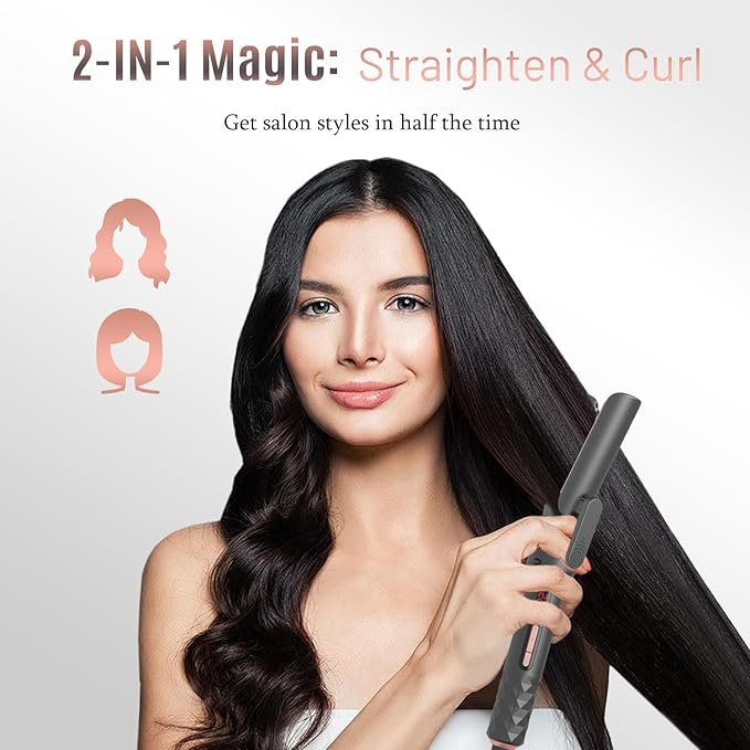 4-in-1 Curling Iron Set for Long Hair Fast Heating Ceramic Ionic Hair Curler Flat Iron &amp Hot Brush Combo Frizz-Free Styling Tool with Dual Voltage for Home &amp Travel