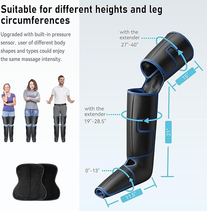 QUINEAR Leg Massager for Circulation and Pain Relief Full Leg Compression Massager with Heat 2 Extender 3Heat 3Mode 3Intensity Sequential Compression Boots for Cramps Edema SwellingFSA-HSA Eligible