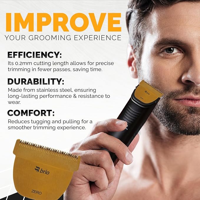 Brio Zero Blade Compatible Beardscape V2 &amp V1 Trimmers Cuts Extremely Close at 0.2mm Stainless Steel Blade Perfect for Super Close Cuts Creating Tight Lines and Cleaning up Mustaches (Gold)