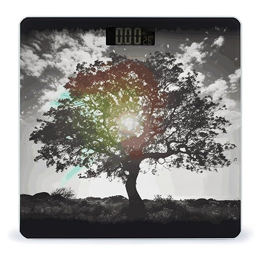 Tree Art Scale with LCD Easy-to-Read Anti-Slip Weight Digital Bathroom Scale Precision Weighing Scales Sturdy Tempered Glass Body Weight Scales for Daily Use