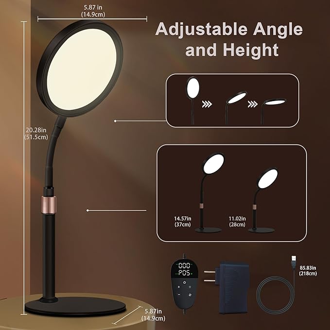 Light Therapy Lamp UV-Free 10000 Lux Sun Therapy Light with 360° Gooseneck &amp 9 Brightness Happy Therapy Desk Lamp for Lift Mood (Black)