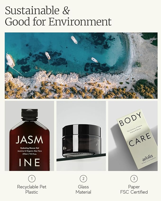 AEOLIS Refreshing Shower Gel with Jasmine and Aloe Vera – Greek Olive Oil Shower Gel for Men &amp Women – Clean Beauty Body Cleanser – Natural Skincare from Greece – Invigorating Body Care 9.12 Fl Oz