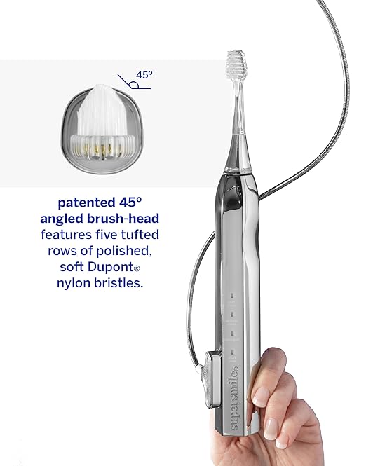 Supersmile Zina45™ Deluxe Sonic Pulse Toothbrush – Rechargeable Electric Brush with Angled Head &amp Travel Case – for Whiter Teeth and Healthier Gums