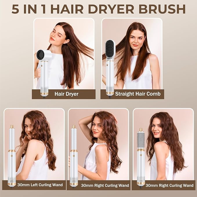5 in 1 Hair Dryer Brush Negative Ion Blow Dryer Brush Set Upgrade Hot Air Brush Air Styler Curling Wrap Air Curler Curling Iron Hair Styling Tools As A Gift for Straight/Curl/Drying/Smoothing