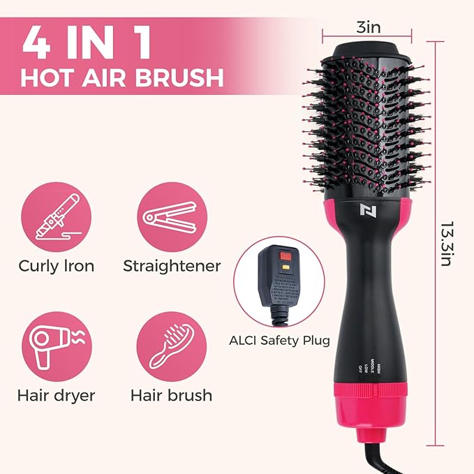 Nurifi Hair Dryer Brush Blow Dryer Brush in One 4 in 1 Hair Dryer and Styler Volumizer with Negative Ion Hot Air Brush Hair Straightener Curling Brush Oval Shape