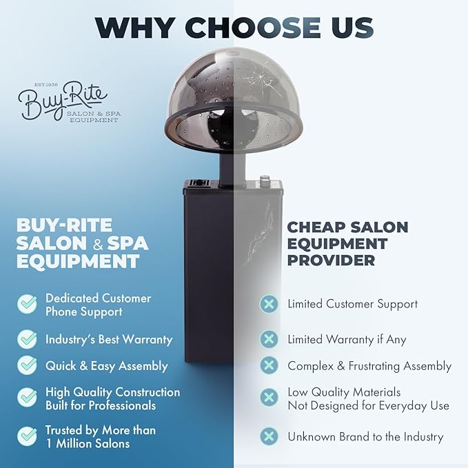 Buy-Rite X-Tra Hot 980 Watt Ionic Conditioning Salon Hair Dryer - Extra Large Hood 4 Heat Settings Adjustable Arm &amp Timer – Professional Bonnet Dryer for Salons &amp Spas - UL/CSA Approved – Bl