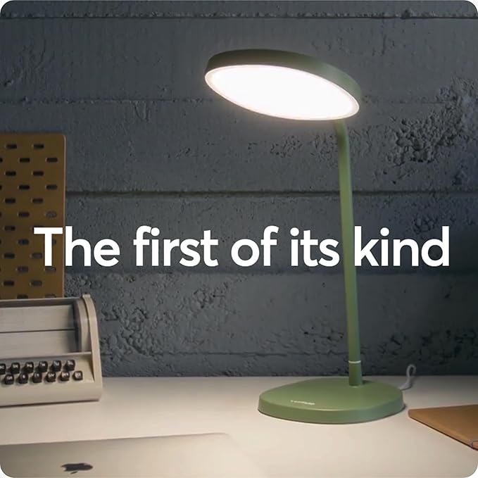 Lumie Task - 10000 Lux Adjustable Bright Light Therapy Desk Lamp for Mood and Energy Boost and Winter Blues Relief Crystal Clear Illumination and Maximum Visual Comfort - Sage Green