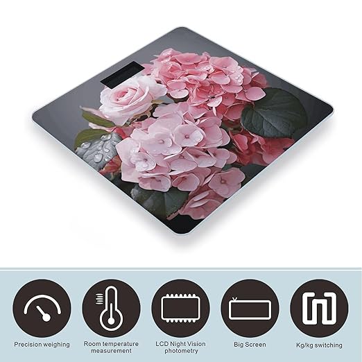 Pink Rose Hydrangea Scale for Body Weight Digital Bathroom Scale Precision Smart Weighing Scales with Clear LED Display Accurate High Precision Scales Weighing Machine