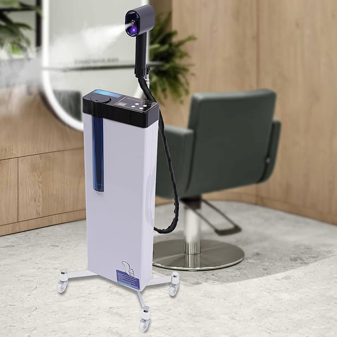 3-in-1 Nano Hair Steamer 1300W Hair Salon Nano Steamer Nanoscale Spray for Hair Care Hair Repair Floor Standing Hair Color Processor SPA Steamer with Wheels Salon Spa Equipment (White)