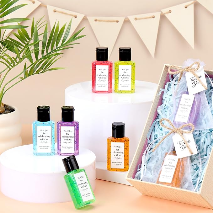 Frienda 24 Sets Wedding Hand Sanitizer Gift Set Travel Size Hand Sanitizers Gel Gift Bulk Mini Sanitizer for Wedding Baby Shower Home Appreciation Gifts for Guest Christmas Party Favor Bag Suffer