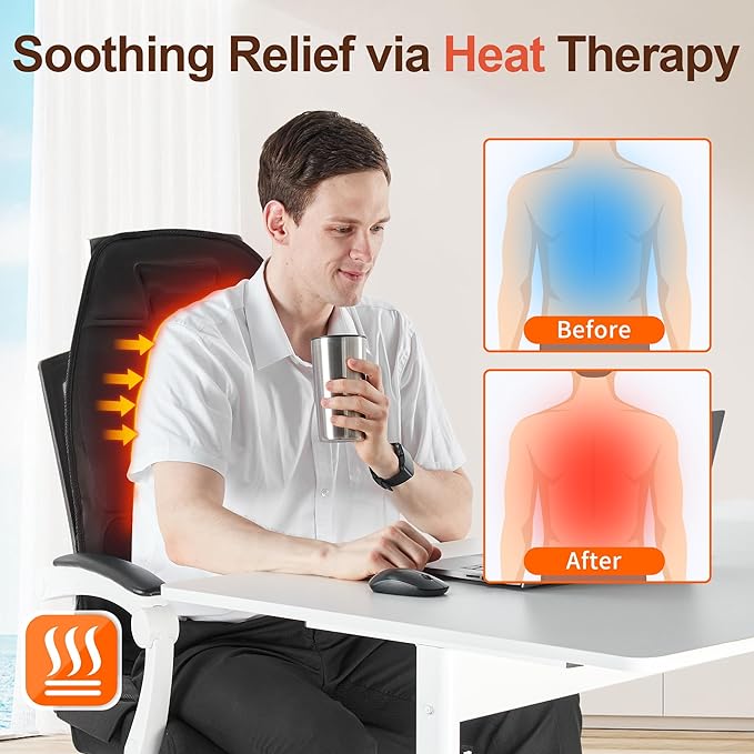 Full Body Massager Cushion with Heat - 8 Vibration Motor Deep Tissue Chair Pad Portable Back Massager for Office Home Use