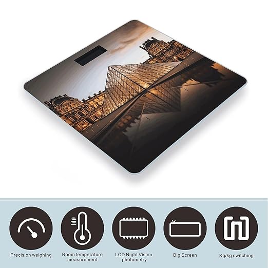 Louvre Museum in ParisScale for Body Weight with LCD High Precision Weighing Scales Fashion Sturdy Tempered Glass Weight Scales Easy-to-Read Digital Bathroom Scale for Daily 400lb