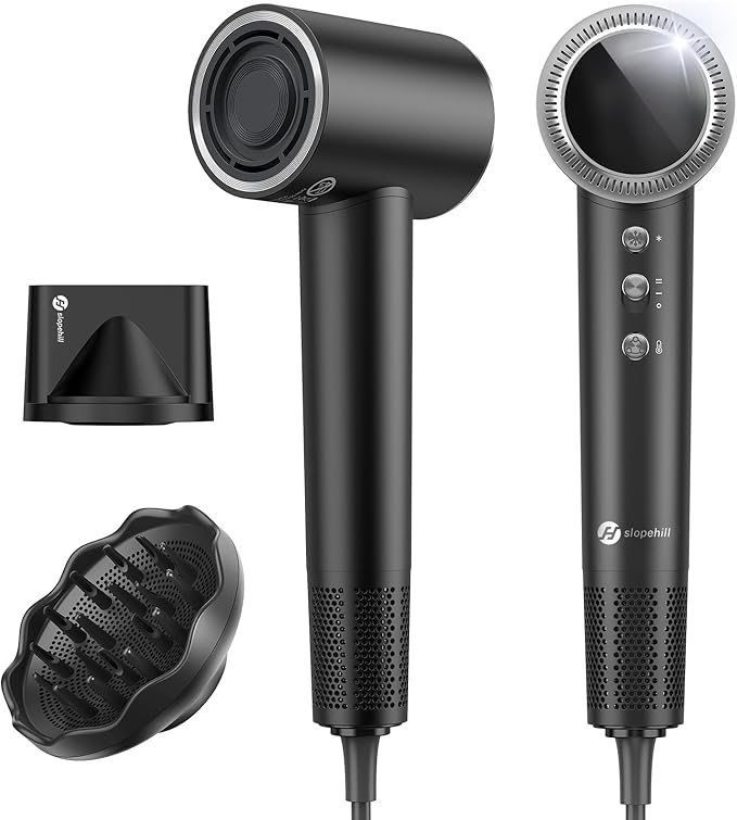 slopehill 110000 RPM Professional Hair Dryer - 0.8lb Ultra-Lightweight 2 Billion Ion Technology for 98% Frizz Reduction AI Smart-Temp Control Magnetic Attachments for All Hair Types