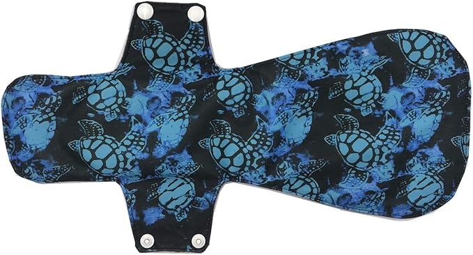 MUMBABY 5pcs 14 Inch Overnight Charcoal Bamboo Mama Cloth/Menstrual Pads/Reusable Sanitary Pads (Blue Turtles X-Large)