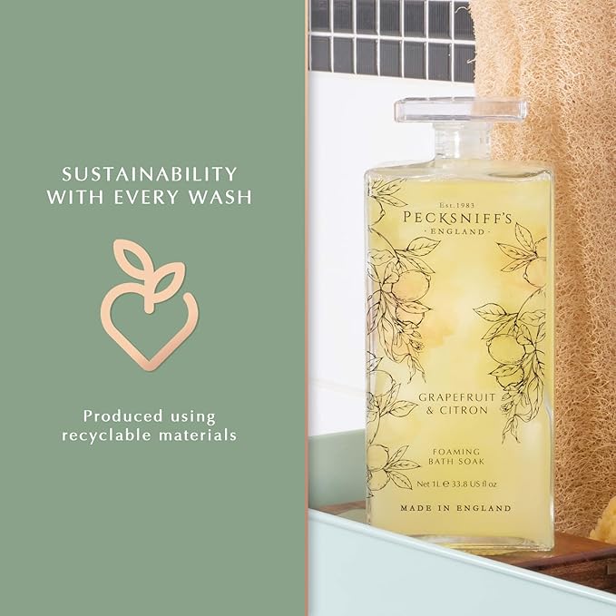 Pecksniff’s Grapefruit &amp Citron Foaming Bath Soak – Luxury Bubble Bath 1L / 33.8 fl oz Made in England