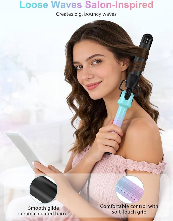 Professional 1 1/4 Inch Curling Iron with Clamp Hair Curler with Temp Dial 280-450°F Ceramic Coating for Long-Lasting Curls &amp Easy Styling Dual Voltage 100-240V