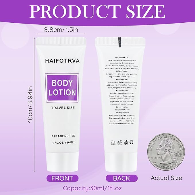 Travel Size Body Wash and Body Lotion Bulk Pack of 100Individually Wrapped 30ml/1 fl oz Shower Gel and Body Lotion Toiletries Amenities for GuestsTravelHomelessCharity