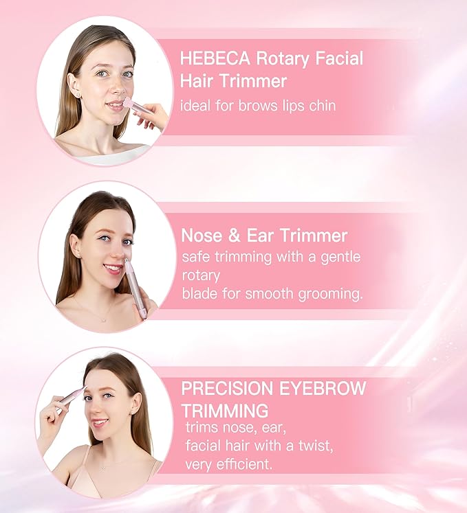 Nose Hair Trimmer for Women 3in1 Facial Hair Removal Trimmer - Metal Body Rechargeable Waterproof Portable - Nose Ear Eyebrow Peach-Fuzz Lips Chin (Pink)