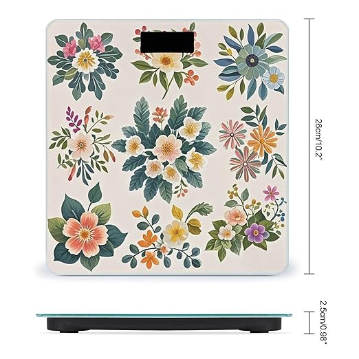 Various Floral Designs Scale for Body Weight Digital Bathroom Scale Toughened Glass High Precision Scales for Body Weight with Large LCD Backlight Display Weight Scales
