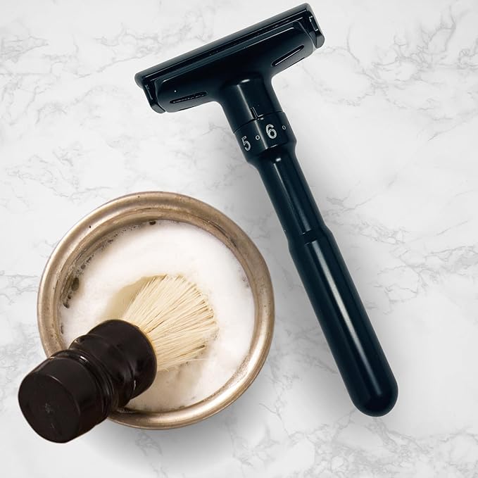 G.B.S Double Edge Safety Razor – Premium Black Steel Shaving Razor with Weighted Handle Leather Travel Case &amp 10 DE Blades – Smooth Close and Comfortable Shave for Men