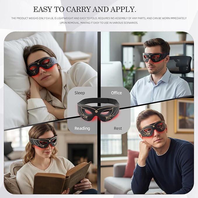 LED Eye Mask Red Light Therapy for Eyes Under Eye Red Light Therapy Device for Dark Circles Puffy Eyes Eye Bags &amp Fine Lines Eye Care for Men and Women with Velcro Straps and Eye Protection