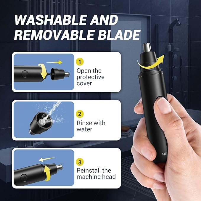 HOOICB Nose Hair Trimmer for Men Ear Hair Trimmer Grooming IPX7 Waterproof Built-in Rechargeable Battery