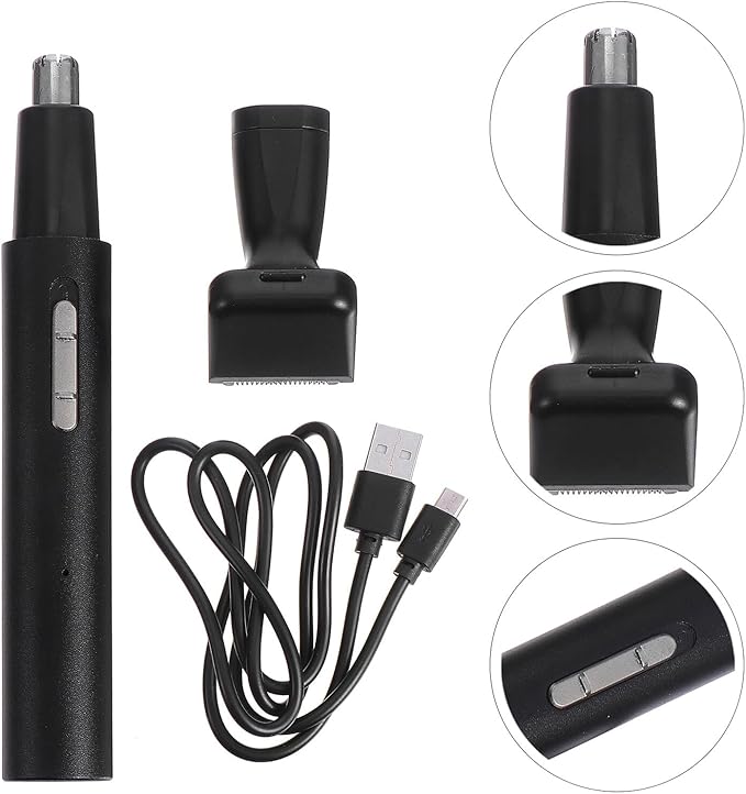 Rechargeable Metal Nose Hair Trimmer Portable Painless Ear and Nostril Hair Remover with Dual Removable Heads Lightweight for Travel and Easy Cleaning Maintenance