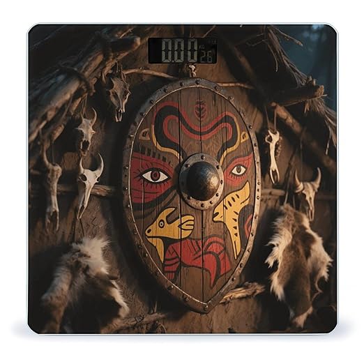 Tribal Pattern Bathroom Scale for Body Weight Bathroom Digital Electronic Weighing Scale with Back Lit LED Display Sturdy Tempered Glass Weight Watchers Scales 400lb