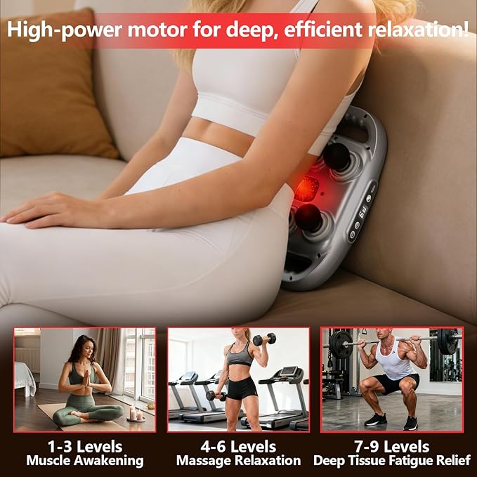 6 Head Massage Gun for Deep Tissue - 9Levels &amp 9Modes Electric Massagers.This Powerful Massage Tools Provide Effective Pain Relief to the BackLegsWaist.It's an Ideal Gift for Family and Friends.