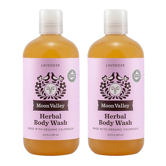 Herbal Body Wash Lavender by Moon Valley All Natural Ingredients No Parabens Vegan Moisturizing Essential Oils Two Pack