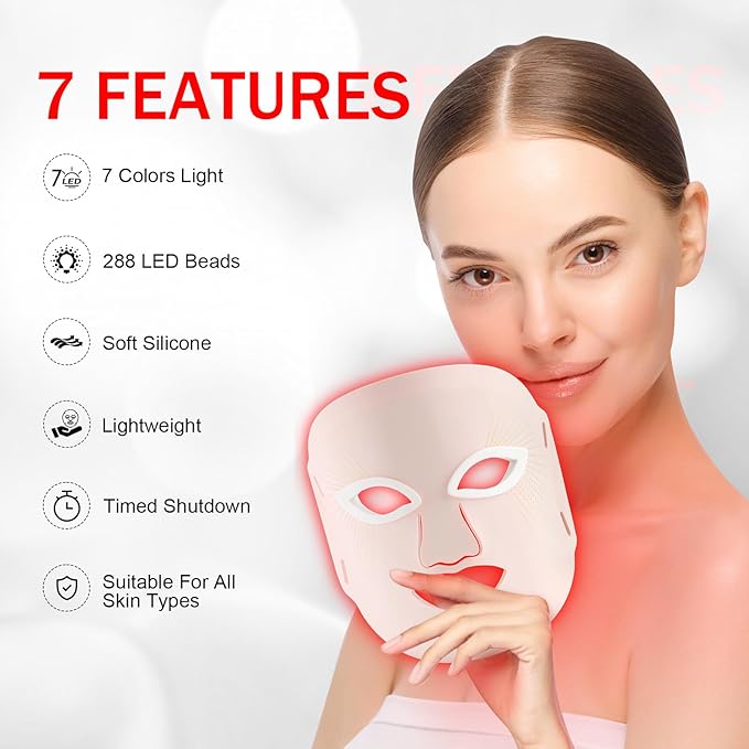 Red Light Therapy Mask Red Light Therapy for Face 7 Colors LED Facial Mask for Wrinkle Remove &amp Anti Aging Skin Care Home Travel UsePink (Upgraded Version)