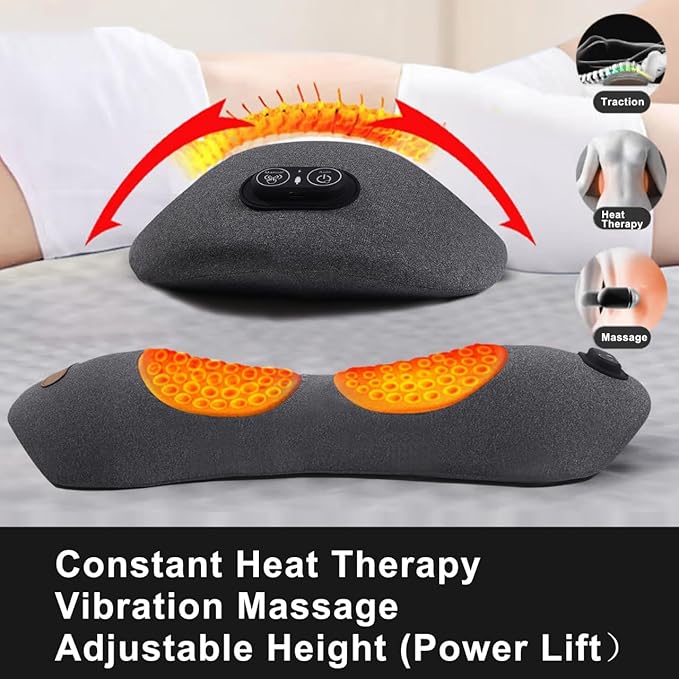 3 in 1 Back Massager Electric Lumbar Support Pillow Heat Vibration Massage Lower Back Spine Decompression Device Dark Gray
