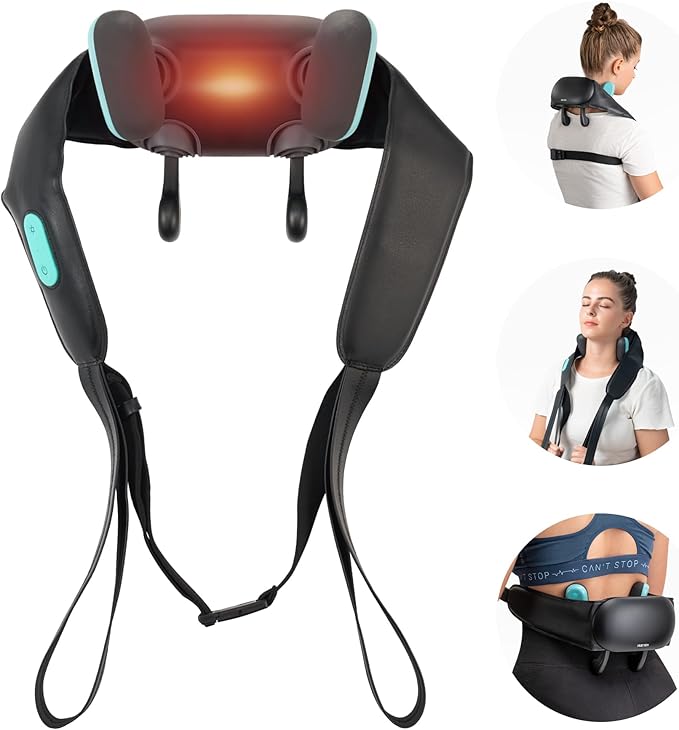 Neck and Shoulder Massager with Heat Cordless Shiatsu 4D Kneading Massage Massage Pillow for Neck Back Leg Gifts for Women Men (Black)