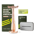 Leaf Shave | Leaf Thorn Razor Set Includes Twig Razor Matching Stand 50-Pack Single-Edge Blade Refills and Blade Bank - Rose Gold